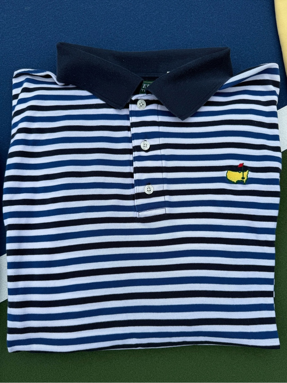 Brand New Masters Collection Striped Golf Polo Navy Blue White embroidered logo
